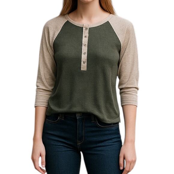 NWT Treasure & Bond Knit Henley Two Tone Long Sleeve Thermal Size Medium - Picture 1 of 8